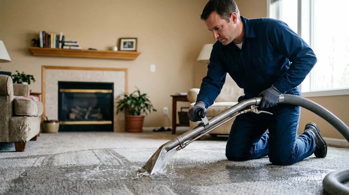 Water damage restoration technician working near Wood River Junction, RI